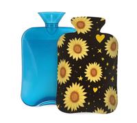 Hot Water Bottle with Cover 2L, Yellow Love Sunflower Hot Water Bottles for Adults Warmer/Pain Relief