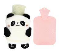 Hot Water Bottle with Cover, 750 ml Hot Water Bottle, Hot Water Bottles Cosy Fluffy Soft Plush Cute Pattern, Natural Rubber Hot Water Bag Great Gift for Seniors Children (Black & White Panda)