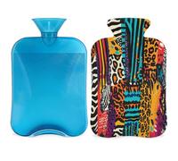 Hot Water Bottle with Cover, African Animal Print Skin 2L Hot Water Bag for Pain Relief, Neck Soft and Shoulder, Hand Feet Warmer, Hot and Cold Compress for Adult Kids
