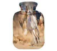 Hot Water Bottle with Cover, Animal Running Horse 2L Leakproof Hot Water Bag for Hand Feet Warmer, Neck, Shoulder, Back, Muscle Pain Relief, Cold Compress