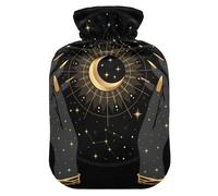 Hot Water Bottle with Cover, Astrology Moon Star 1L Leakproof Hot Water Bag for Hand Feet Warmer, Neck, Shoulder, Back, Muscle Pain Relief, Cold Compress