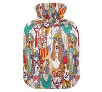 Hot Water Bottle with Cover, Colorful Dog Puppy 2L Leakproof Hot Water Bag for Hand Feet Warmer, Neck, Shoulder, Back, Muscle Pain Relief, Cold Compress