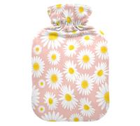 Hot Water Bottle with Cover, Cute Daisy 2L Leakproof Hot Water Bag for Hand Feet Warmer, Neck, Shoulder, Back, Muscle Pain Relief, Cold Compress