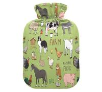 Hot Water Bottle with Cover, Farm Cow Horse Dog 2L Leakproof Hot Water Bag for Hand Feet Warmer, Neck, Shoulder, Back, Muscle Pain Relief, Cold Compress