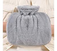 Hot Water Bottle with Cover - Fluffy Hot Water Bottles for Hands,Grey Furry Hot Water Bag with Replacement Stopper,Soft Faux Fur Warm Water Bottle for Women Men Pain Relief