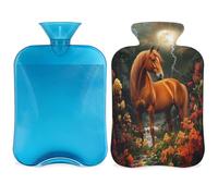 Hot Water Bottle with Cover, Horse Flower Tree Pattern 2L Hot Water Bag for Pain Relief, Neck Soft and Shoulder, Hand Feet Warmer, Hot and Cold Compress for Adult Kids