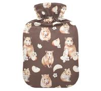 Hot Water Bottle with Cover, Lovely Hamster 2L Leakproof Hot Water Bag for Hand Feet Warmer, Neck, Shoulder, Back, Muscle Pain Relief, Cold Compress