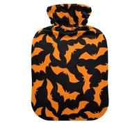 Hot Water Bottle with Cover, Orange Bats 2L Leakproof Hot Water Bag for Hand Feet Warmer, Neck, Shoulder, Back, Muscle Pain Relief, Cold Compress