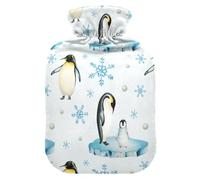 Hot Water Bottle with Cover, Penguin Snowflake 2L Leakproof Hot Water Bag for Hand Feet Warmer, Neck, Shoulder, Back, Muscle Pain Relief, Cold Compress