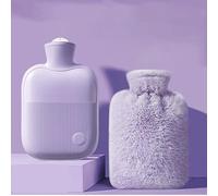 Hot Water Bottle with Cover,Premium Natural Rubber Hot Water Bag,Soft Fleece Cover - Helps Provide Warmth and Pain Relief,Great Idea for Parents and Lover,(Purple) (2L)