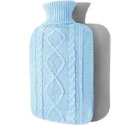 Hot Water Bottle with Cover - Premium Soft Knitted Cover - 2L Large Capacity - Hot Water Bag for Menstrual Cramps, Neck and Shoulder Pain Relief, Hot and Cold Therapies (Blue)
