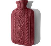 Hot Water Bottle with Cover - Premium Soft Knitted Cover - 2L Large Capacity - Hot Water Bag for Menstrual Cramps, Neck and Shoulder Pain Relief, Hot and Cold Therapies (Burgundy)
