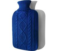 Hot Water Bottle with Cover - Premium Soft Knitted Cover - 2L Large Capacity - Hot Water Bag for Menstrual Cramps, Neck and Shoulder Pain Relief, Hot and Cold Therapies (Navy Blue)