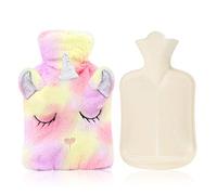 Hot Water Bottle with Cover,Removeable & Washable Soft Unicorn Bottle Cover,Natural Rubber 1 L (Red and Yellow)