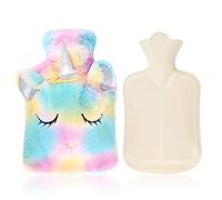 Hot Water Bottle with Cover,Removeable & Washable Soft Unicorn Bottle Cover,Natural Rubber 1 L (Yellow)