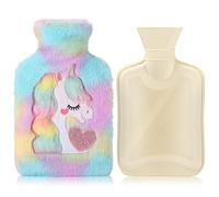 Hot Water Bottle with Cover,Removeable & Washable Soft Unicorn Plush Bottle Cover Warm in Winter,Natural Rubber 1 L for Neck,Waist,Back,Legs,Shoulder (Green)