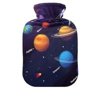 Hot Water Bottle with Cover, Space Solar System 1L Leakproof Hot Water Bag for Hand Feet Warmer, Neck, Shoulder, Back, Muscle Pain Relief, Cold Compress