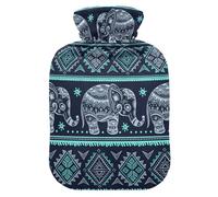 Hot Water Bottle with Cover, Vintage Indian Elephant 1L Leakproof Hot Water Bag for Hand Feet Warmer, Neck, Shoulder, Back, Muscle Pain Relief, Cold Compress
