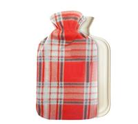 Hot Water Bottle with Fleece Cover 1.5L, Long-Lasting Reusable Rubber Bottle for Pain Relief & Warmth, Eco-Friendly Winter Essentials Gifts for Adults (Red/Grey Check)