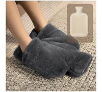 Hot Water Bottle with Foot Warmer Pad, Rubber Foot Covering, Therapeutic Heat Pack, Hot Water Bag for Menstrual Cramps,Ultra-Soft Touch, Heating Pad(Gray)