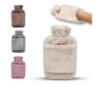 Hot Water Bottle with Hand Inserts & Luxury Cosy Faux Fur Cover, 2L Leakproof Large Hot Water Bag for Neck & Shoulder Pain Relief, Hand & Feet Warmer, Gift for Women,Men (Cream - Ivory)