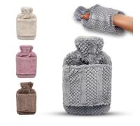 Hot Water Bottle with Hand Inserts & Luxury Cosy Faux Fur Cover, 2L Leakproof Large Hot Water Bag for Neck & Shoulder Pain Relief, Hand & Feet Warmer, Gift for Women,Men (Grey - Charcoal)