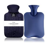 Hot Water Bottle with Knitted Cover, Leak-Proof Hot Water Bag for Hot and Cold Compress, Hand Feet Warmer, Ideal for Menstrual Cramps, Neck and Shoulder Pain Relief,Warming Bed (Cyanine, 2 L)