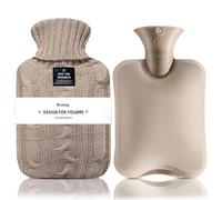 Hot Water Bottle with Knitted Cover, Leak-Proof Hot Water Bag for Hot and Cold Compress, Hand Feet Warmer, Ideal for Menstrual Cramps, Neck and Shoulder Pain Relief,Warming Bed (Khaki, 2 L)