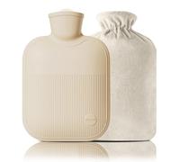 Hot Water Bottle with Plush Cover, 2L 1L 0.5L PVC Hot Water Bag for Neck, Shoulder Pain and Hand Feet Warmer, Menstrual Cramps, Hot Compress and Cold Therapy (Beige-1, 500ml)