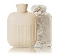 Hot Water Bottle with Plush Cover, 2L 1L 0.5L PVC Hot Water Bag for Neck, Shoulder Pain and Hand Feet Warmer, Menstrual Cramps, Hot Compress and Cold Therapy (Beige, 2000ml)