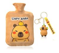 Hot Water Bottle with Plush Cover & Keychain - Capybara Gift Set 2L Hot Water Bag Safe & Leak-Proof, Complete Cozy Present for Women, Kids, Teens |Ideal Christmas Birthday Gift (C3)