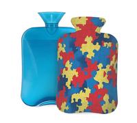 Hot Water Bottle with Soft Cover, Abstract Colorful Jigsaw Puzzles Image 2 Liter Hot Water Bag for Pain Relief, Hand Feet Warmer