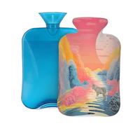 Hot Water Bottle with Soft Cover, Abstract Mountain Tiger Moon 2L Hot Water Bags for Pain Relief, Cramps,Hand Feet Warmer, Menstrual