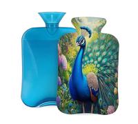 Hot Water Bottle with Soft Cover, Beautiful Bird Peacock Floral Plant Scenery Pattern 2L Hot Water Bags for Pain Relief, Cramps,Hand Feet Warmer, Menstrual