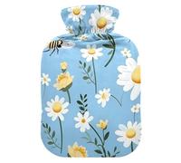 Hot Water Bottle with Soft Cover Bed Hand Feet Warmer Bee with Daisy Flowers Hot Water Bag for Foot Bed Warmer Pain Relief Small