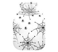 Hot Water Bottle with Soft Cover Bed Hand Feet Warmer Black Webs White Warm Water Heat Bottles for Menstrual Cramps Pain Relief Medium