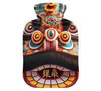 Hot Water Bottle with Soft Cover Bed Hand Feet Warmer Cantonese Lion Dance Tiger's Head Hat Hot Water Bag for Neck, Shoulder and Menstrual Cramps Medium