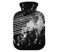 Hot Water Bottle with Soft Cover Bed Hand Feet Warmer Music Notes Black Hot Water Bag for Pain Relief Medium