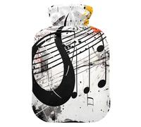 Hot Water Bottle with Soft Cover Bed Hand Feet Warmer Splattered Music Note Music Hot Water Bag for Neck, Shoulder and Menstrual Cramps Medium