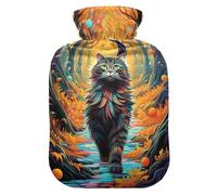 Hot Water Bottle with Soft Cover Bed Hand Feet Warmer Winter Gift Fall Running Cat Hot Water Bag for Menstrual Cramps Small