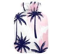Hot Water Bottle with Soft Cover Bed Hand Feet Warmer Winter Gift Tropical Palm Blush Pink Hot Water Bag for Foot Bed Warmer Pain Relief Small