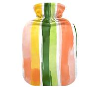 Hot Water Bottle with Soft Cover Bed Hand Feet Warmer Winter Gift Vertical Stripes Green Pink Hot Water Bag for Neck and Shoulder Pain Relief Small