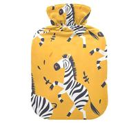 Hot Water Bottle with Soft Cover Bed Hand Feet Warmer Zebra Yellow Hot Water Bag for Neck and Shoulder Pain Relief Small