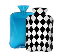 Hot Water Bottle with Soft Cover, Black and White Abstract Checkered Diamond 2L Hot Water Bags for Pain Relief, Cramps,Hand Feet Warmer, Menstrual