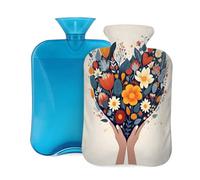 Hot Water Bottle with Soft Cover, Bouquet Heart Shaped Flowers 2L Hot Water Bags for Pain Relief, Cramps,Hand Feet Warmer, Menstrual