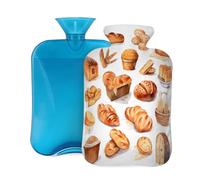 Hot Water Bottle with Soft Cover, Bread Enthusiast Lovers 2L Hot Water Bags for Pain Relief, Cramps,Hand Feet Warmer, Menstrual