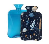 Hot Water Bottle with Soft Cover, Cartoon Rockets Planet 2 Liter Hot Water Bag for Pain Relief, Hand Feet Warmer