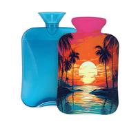 Hot Water Bottle with Soft Cover, Coconut Trees Seaside Sunshine 2L Hot Water Bags for Pain Relief, Cramps,Hand Feet Warmer, Menstrual
