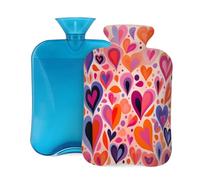 Hot Water Bottle with Soft Cover, Colorful Abstract Love Heart Romance Valentine's Day 2L Hot Water Bags for Pain Relief, Cramps,Hand Feet Warmer, Menstrual