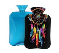 Hot Water Bottle with Soft Cover, Colorful Dream Catcher Bohemian Style Image 2 Liter Hot Water Bag for Pain Relief, Hand Feet Warmer